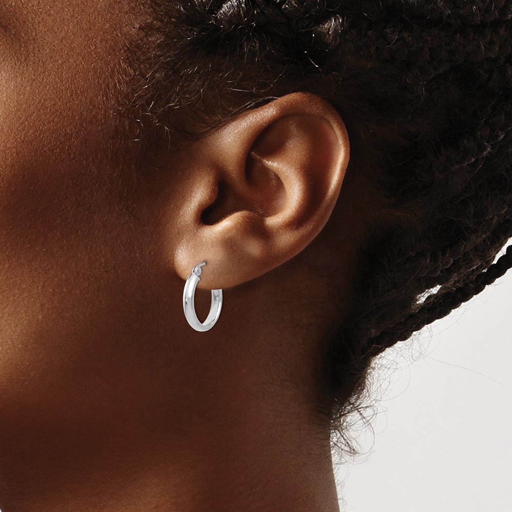 Alternate view of the 2.75mm x 15mm Polished 14k White Gold Domed Round Tube Hoop Earrings by The Black Bow Jewelry Co.