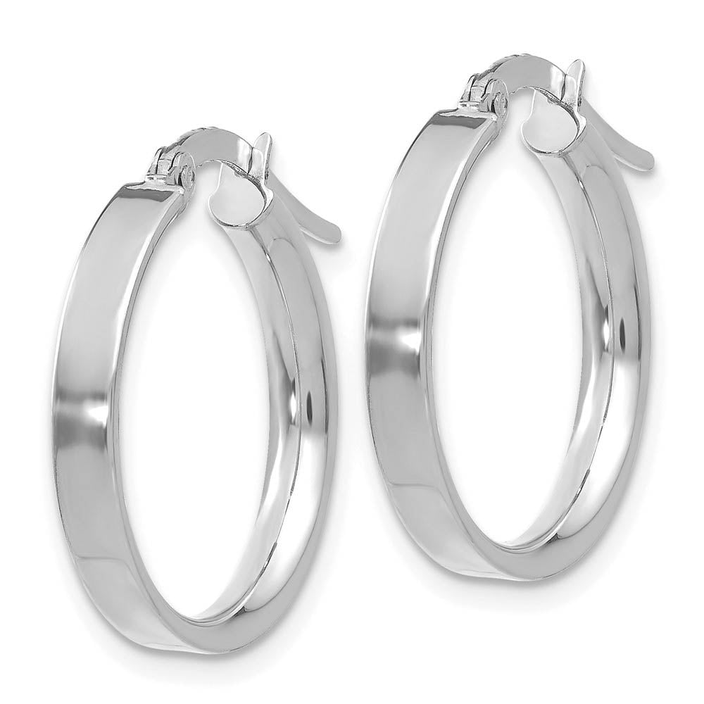 Alternate view of the 3mm x 18mm White Rhodium Plated 14k Yellow Gold Round Hoop Earrings by The Black Bow Jewelry Co.