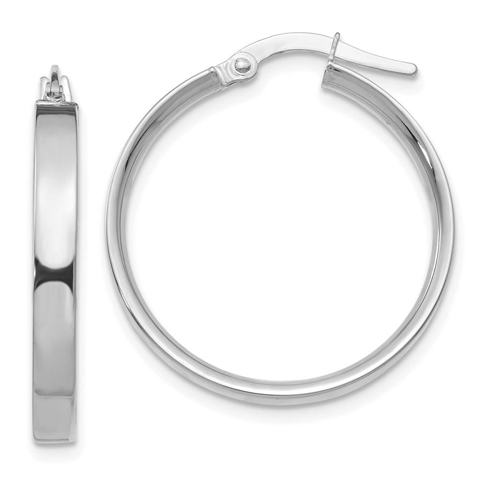 3mm x 22mm White Rhodium Plated 14k Yellow Gold Round Hoop Earrings, Item E13589 by The Black Bow Jewelry Co.