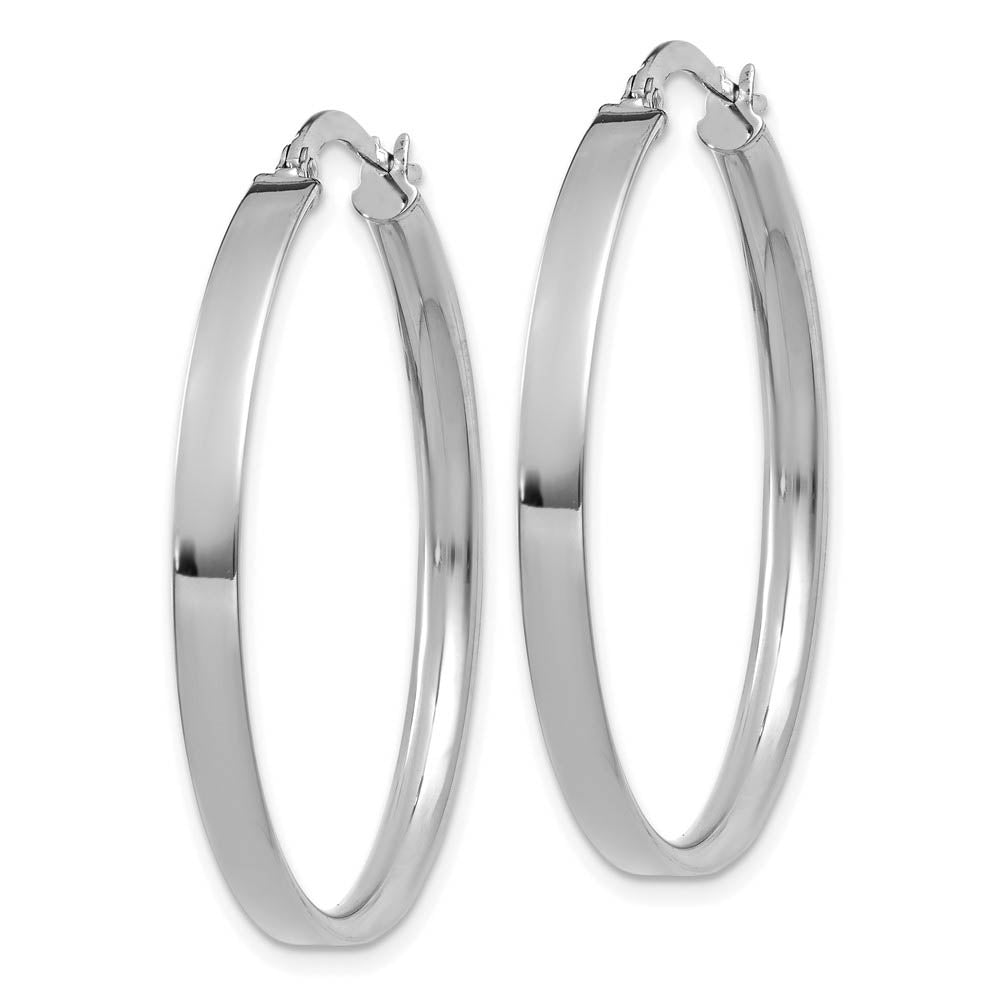 Alternate view of the 3mm x 35mm White Rhodium Plated 14k Yellow Gold Round Hoop Earrings by The Black Bow Jewelry Co.