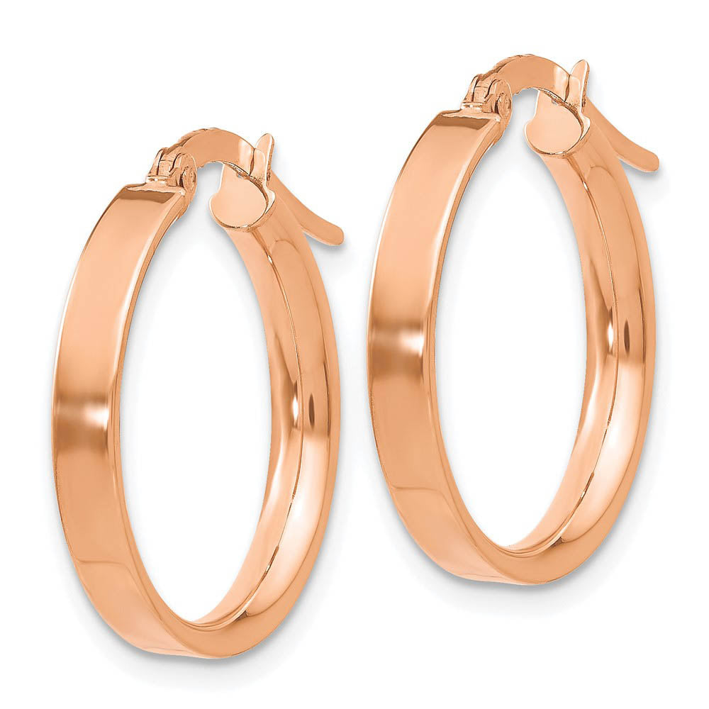 Alternate view of the 3mm x 18mm Rose Rhodium Plated 14k Yellow Gold Round Hoop Earrings by The Black Bow Jewelry Co.