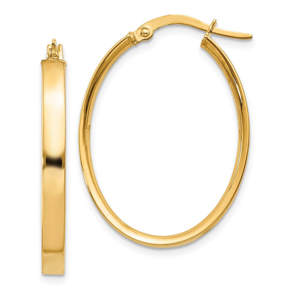 3mm x 29mm 14k Yellow Gold Oval Hoop Earrings, Item E13597 by The Black Bow Jewelry Co.