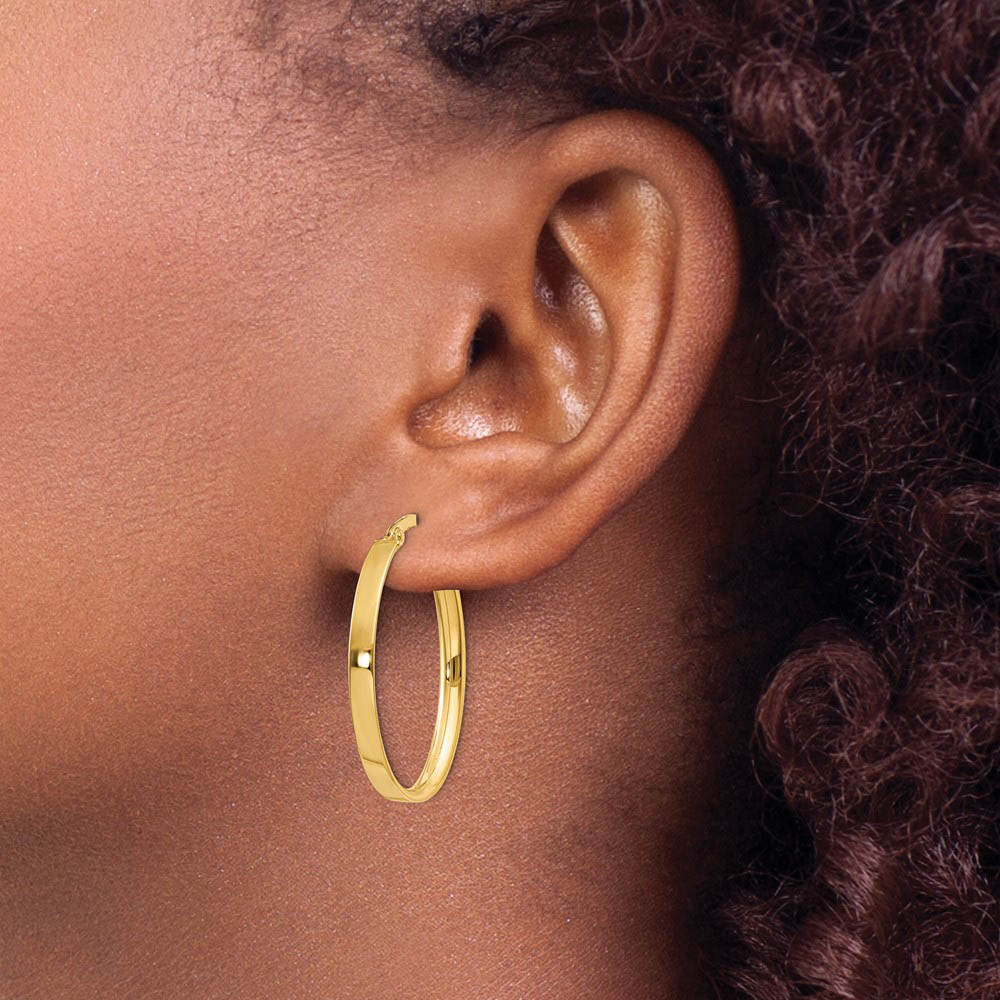Alternate view of the 3mm x 29mm 14k Yellow Gold Oval Hoop Earrings by The Black Bow Jewelry Co.