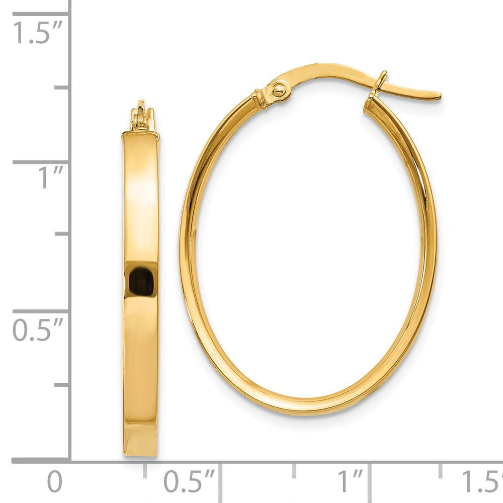 Alternate view of the 3mm x 29mm 14k Yellow Gold Oval Hoop Earrings by The Black Bow Jewelry Co.