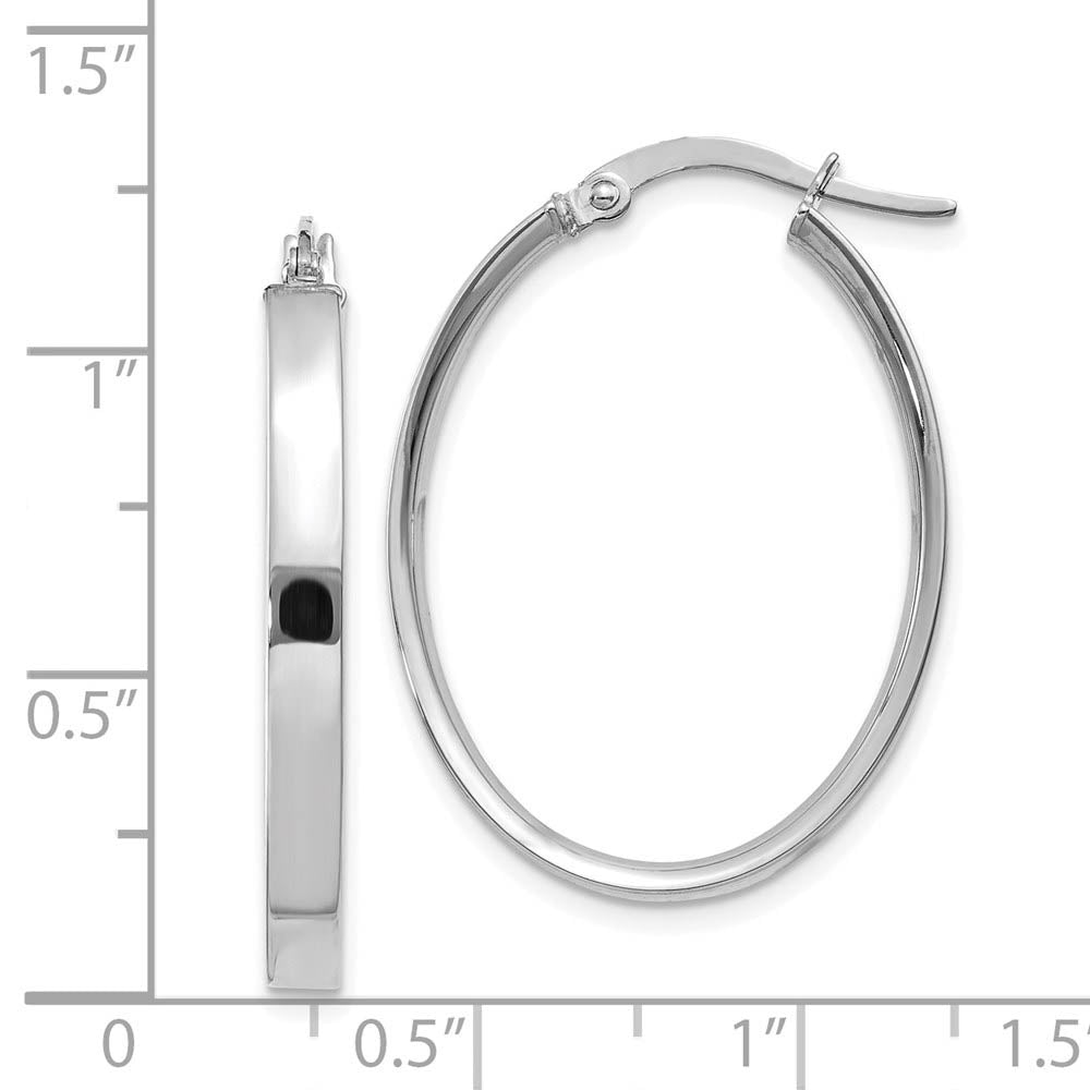 Alternate view of the 3mm x 29mm White Rhodium Plated 14k Yellow Gold Oval Hoop Earrings by The Black Bow Jewelry Co.