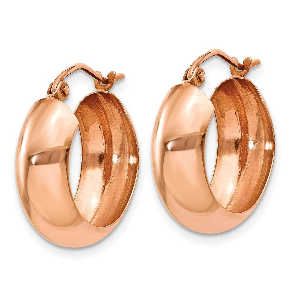 Alternate view of the 7mm x 18mm 14k Rose Gold Half Round Open Back Hoop Earrings by The Black Bow Jewelry Co.