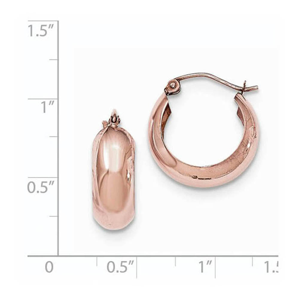 Alternate view of the 7mm x 18mm 14k Rose Gold Half Round Open Back Hoop Earrings by The Black Bow Jewelry Co.