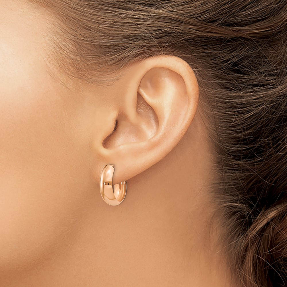 Alternate view of the 6.75mm x 19mm Polished 14k Rose Gold Domed J-Hoop Earrings by The Black Bow Jewelry Co.