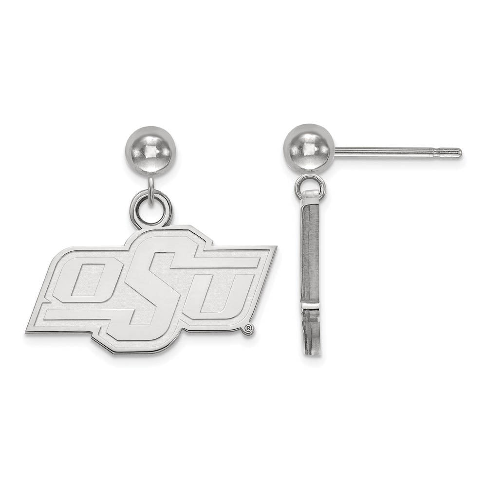 14k White Gold Oklahoma State University Ball Dangle Earrings, Item E13623 by The Black Bow Jewelry Co.