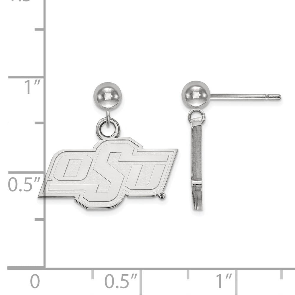 Alternate view of the 14k White Gold Oklahoma State University Ball Dangle Earrings by The Black Bow Jewelry Co.