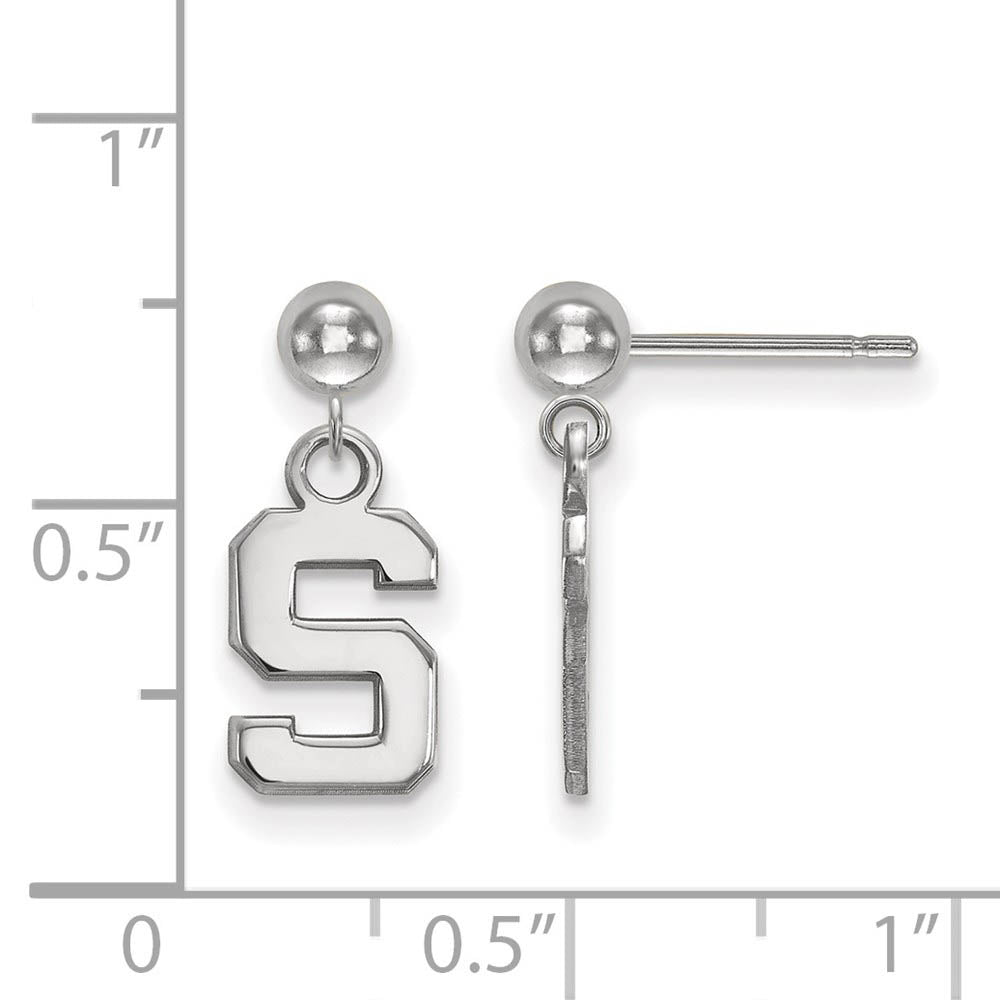 Alternate view of the 14k White Gold Michigan State University Ball Dangle Earrings by The Black Bow Jewelry Co.