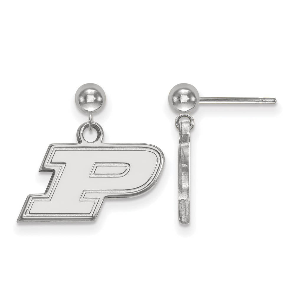 14k White Gold Purdue Initial P Ball Dangle Earrings, Item E13637 by The Black Bow Jewelry Co.