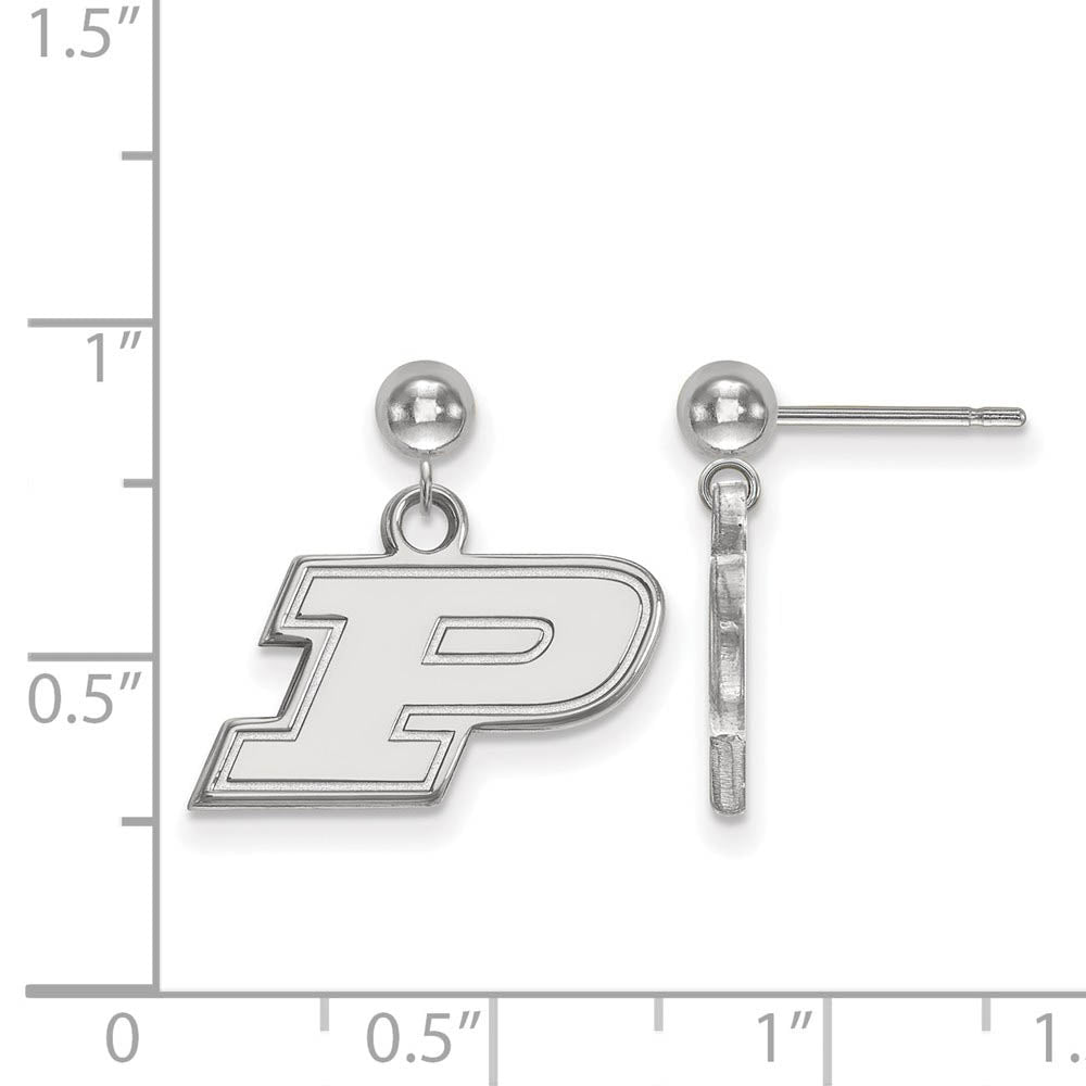 Alternate view of the 14k White Gold Purdue Initial P Ball Dangle Earrings by The Black Bow Jewelry Co.