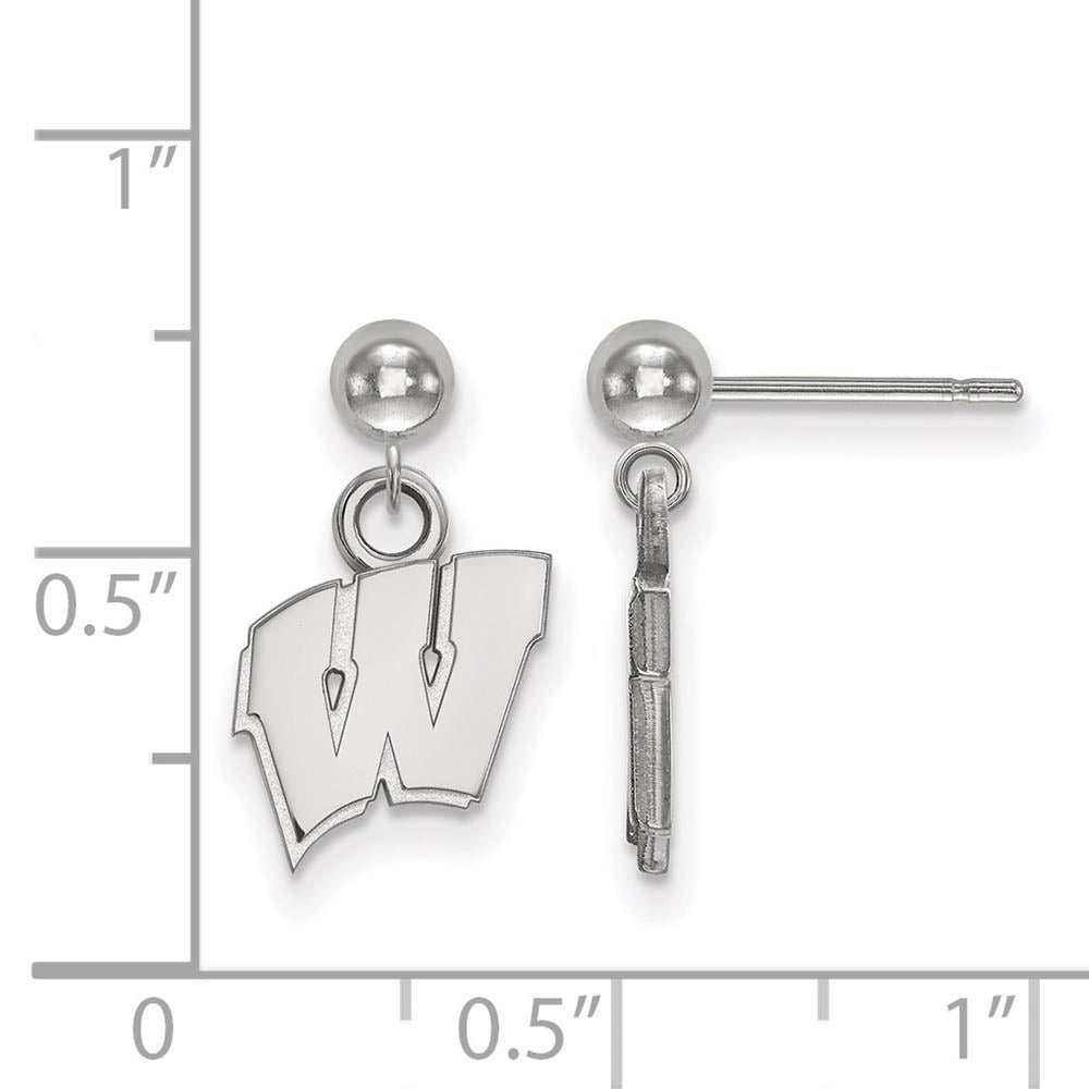 Alternate view of the 14k White Gold University of Wisconsin Ball Dangle Earrings by The Black Bow Jewelry Co.