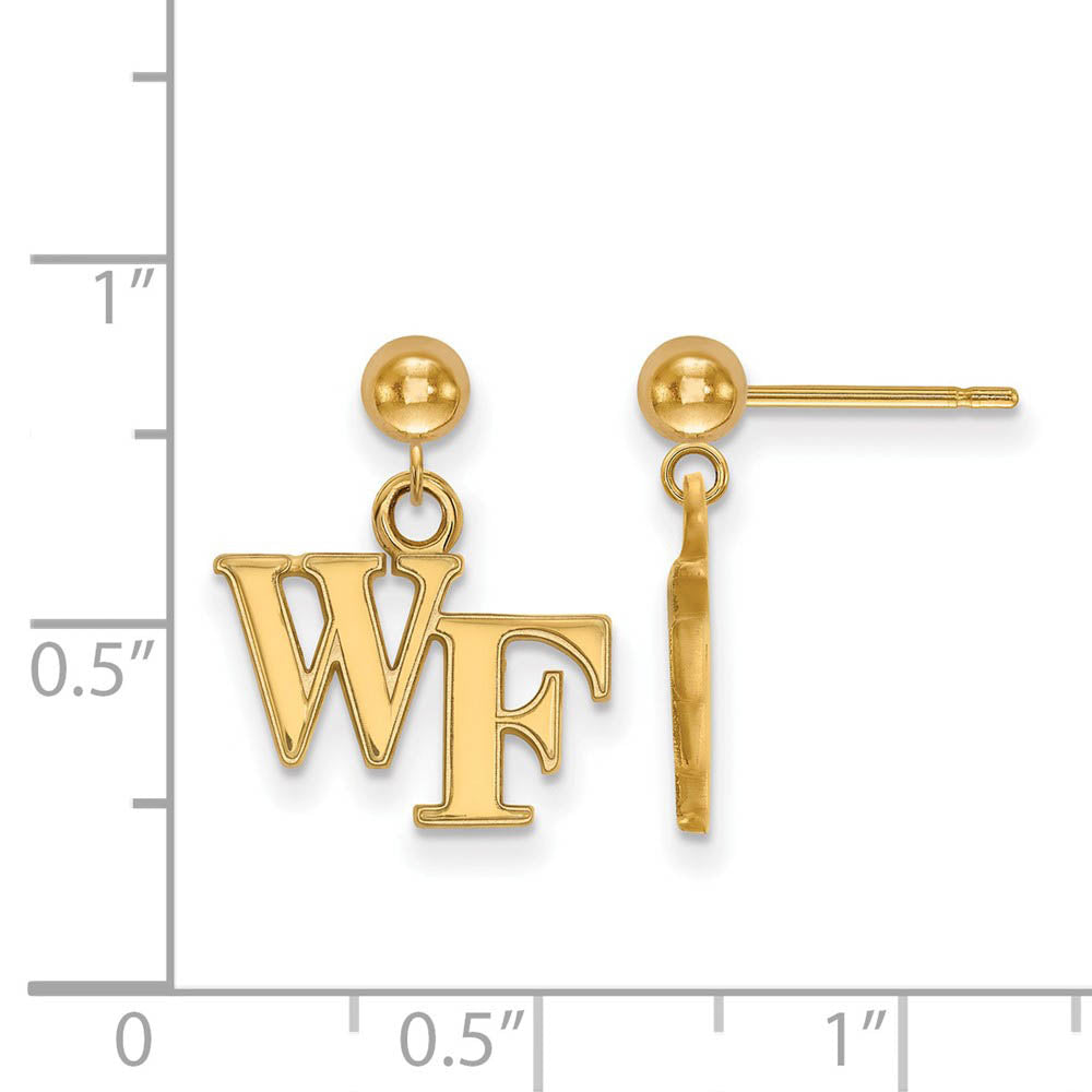 Alternate view of the 14k Yellow Gold Wake Forest University Ball Dangle Earrings by The Black Bow Jewelry Co.