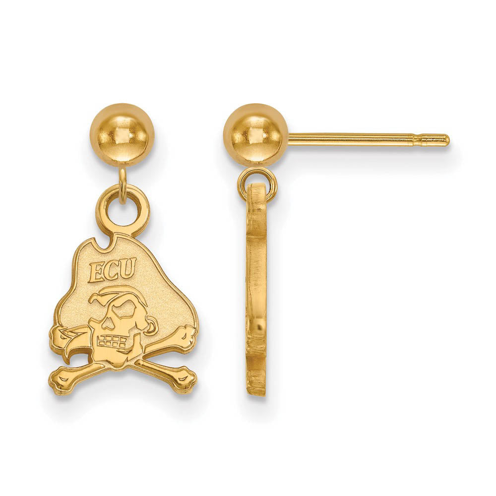 14k Yellow Gold East Carolina University Ball Dangle Earrings, Item E13664 by The Black Bow Jewelry Co.