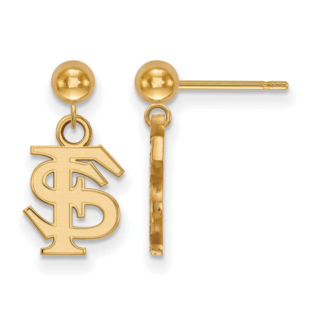 14k Yellow Gold Florida State University Ball Dangle Earrings, Item E13665 by The Black Bow Jewelry Co.