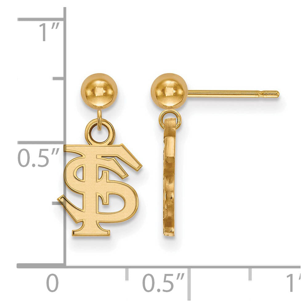 Alternate view of the 14k Yellow Gold Florida State University Ball Dangle Earrings by The Black Bow Jewelry Co.