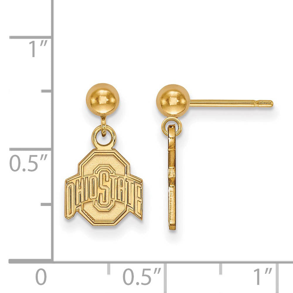 Alternate view of the 14k Yellow Gold Ohio State University Ball Dangle Earrings by The Black Bow Jewelry Co.