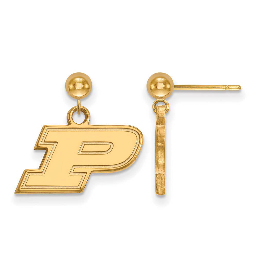 14k Yellow Gold Purdue Initial P Ball Dangle Earrings, Item E13673 by The Black Bow Jewelry Co.