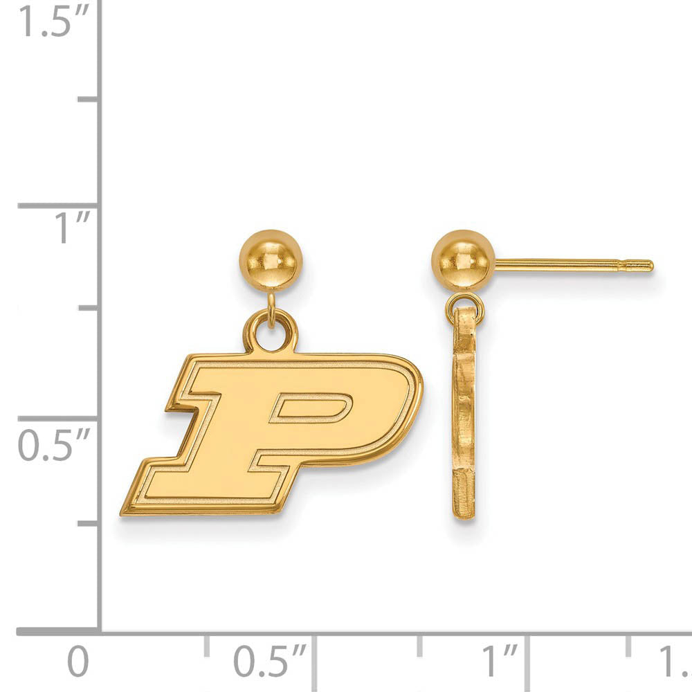 Alternate view of the 14k Yellow Gold Purdue Initial P Ball Dangle Earrings by The Black Bow Jewelry Co.