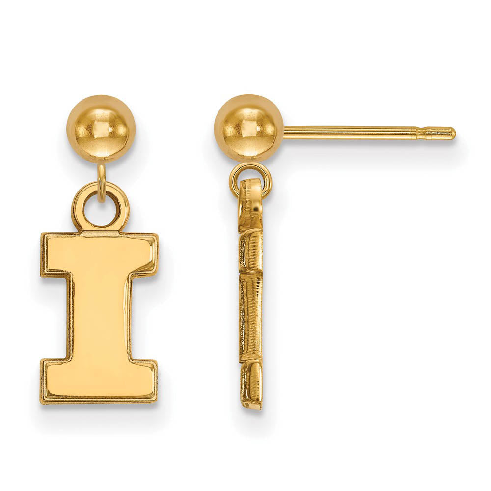 14k Yellow Gold University of Illinois Ball Dangle Earrings, Item E13679 by The Black Bow Jewelry Co.