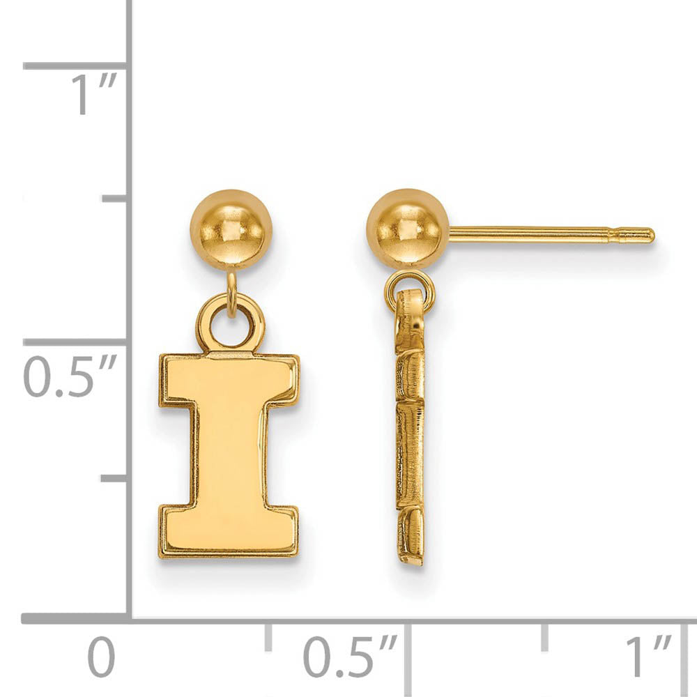 Alternate view of the 14k Yellow Gold University of Illinois Ball Dangle Earrings by The Black Bow Jewelry Co.