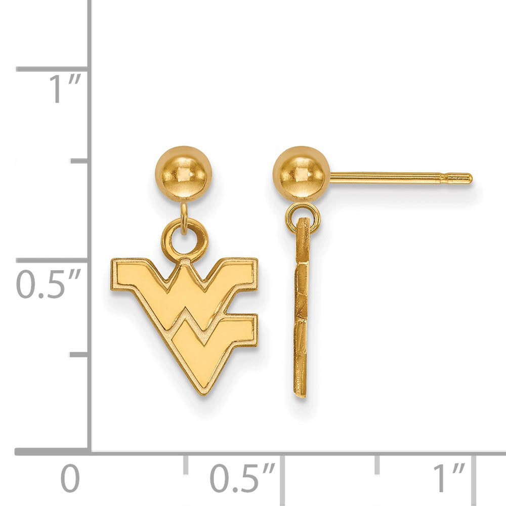 Alternate view of the 14k Yellow Gold West Virginia University Ball Dangle Earrings by The Black Bow Jewelry Co.