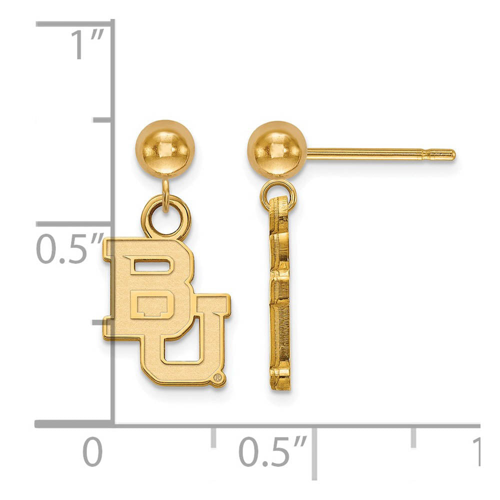 Alternate view of the 14k Gold Plated Silver Baylor University Ball Dangle Earrings by The Black Bow Jewelry Co.