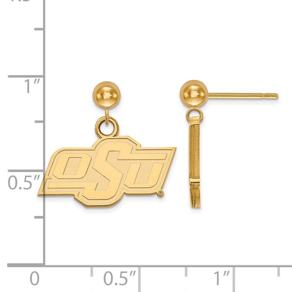 Alternate view of the 14k Gold Plated Silver Oklahoma State Univ. Dangle Earrings by The Black Bow Jewelry Co.