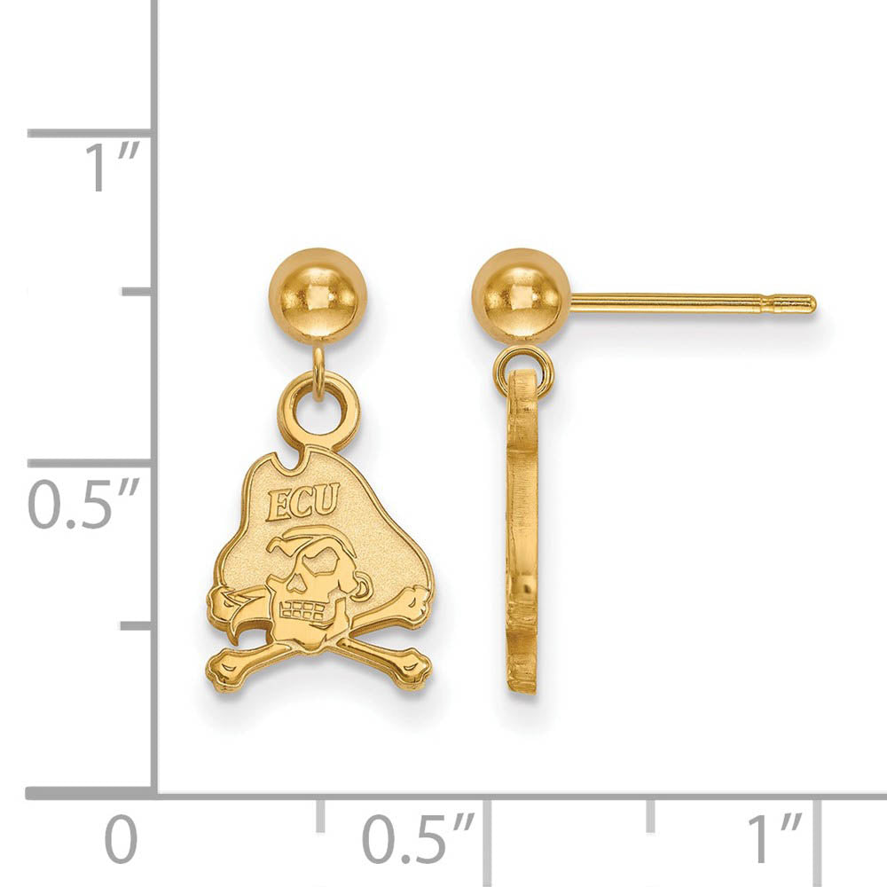 Alternate view of the 14k Gold Plated Silver East Carolina Univ. Dangle Earrings by The Black Bow Jewelry Co.