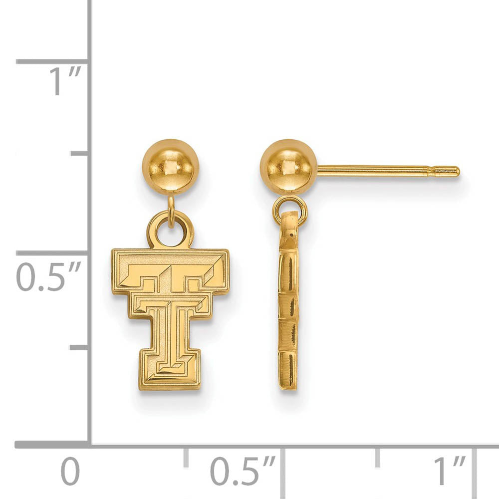 Alternate view of the 14k Gold Plated Silver Texas Tech University Ball Dangle Earrings by The Black Bow Jewelry Co.
