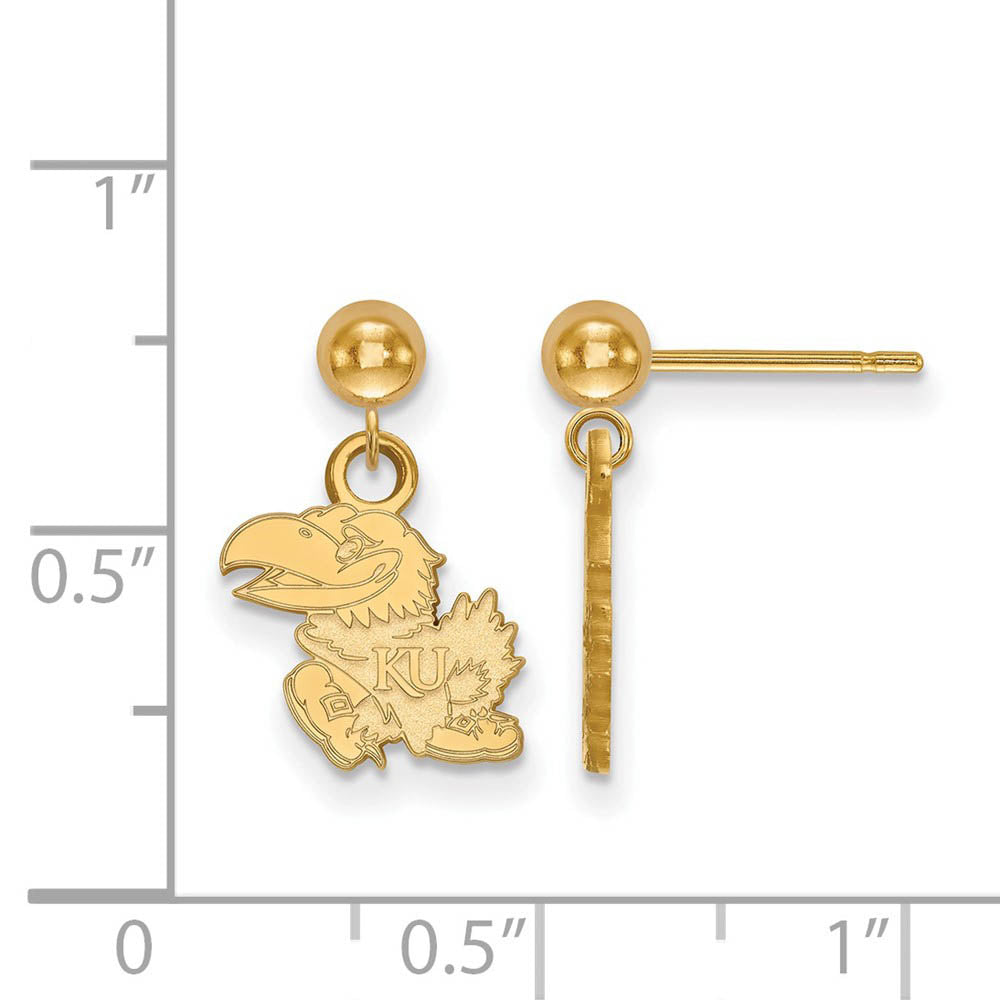 Alternate view of the 14k Gold Plated Silver University of Kansas Ball Dangle Earrings by The Black Bow Jewelry Co.