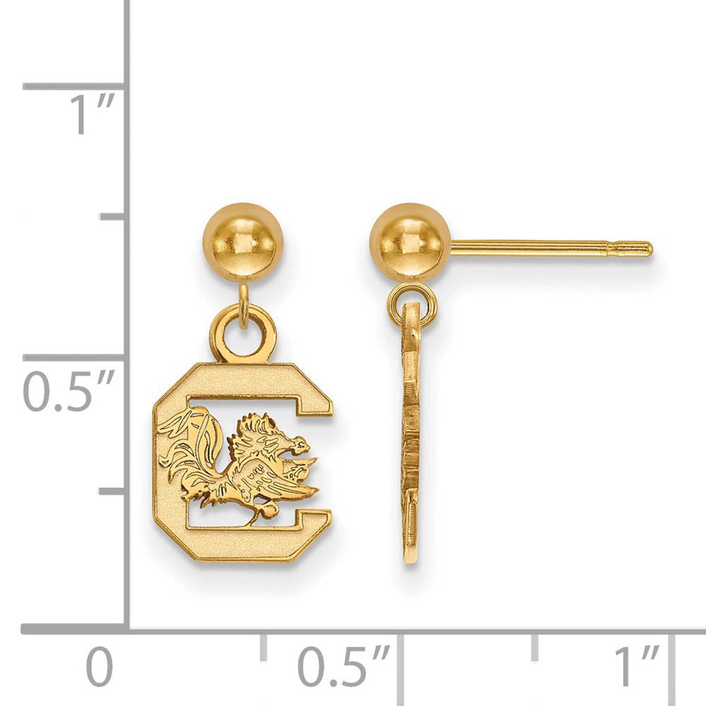 Alternate view of the 14k Gold Plated Silver Univ. of South Carolina Dangle Earrings by The Black Bow Jewelry Co.
