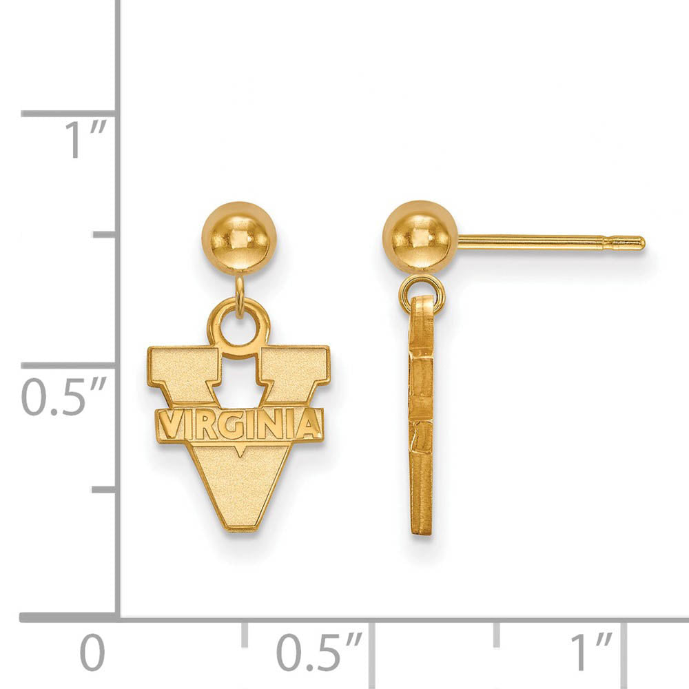 Alternate view of the 14k Gold Plated Silver Univ. of Virginia Dangle Earrings by The Black Bow Jewelry Co.