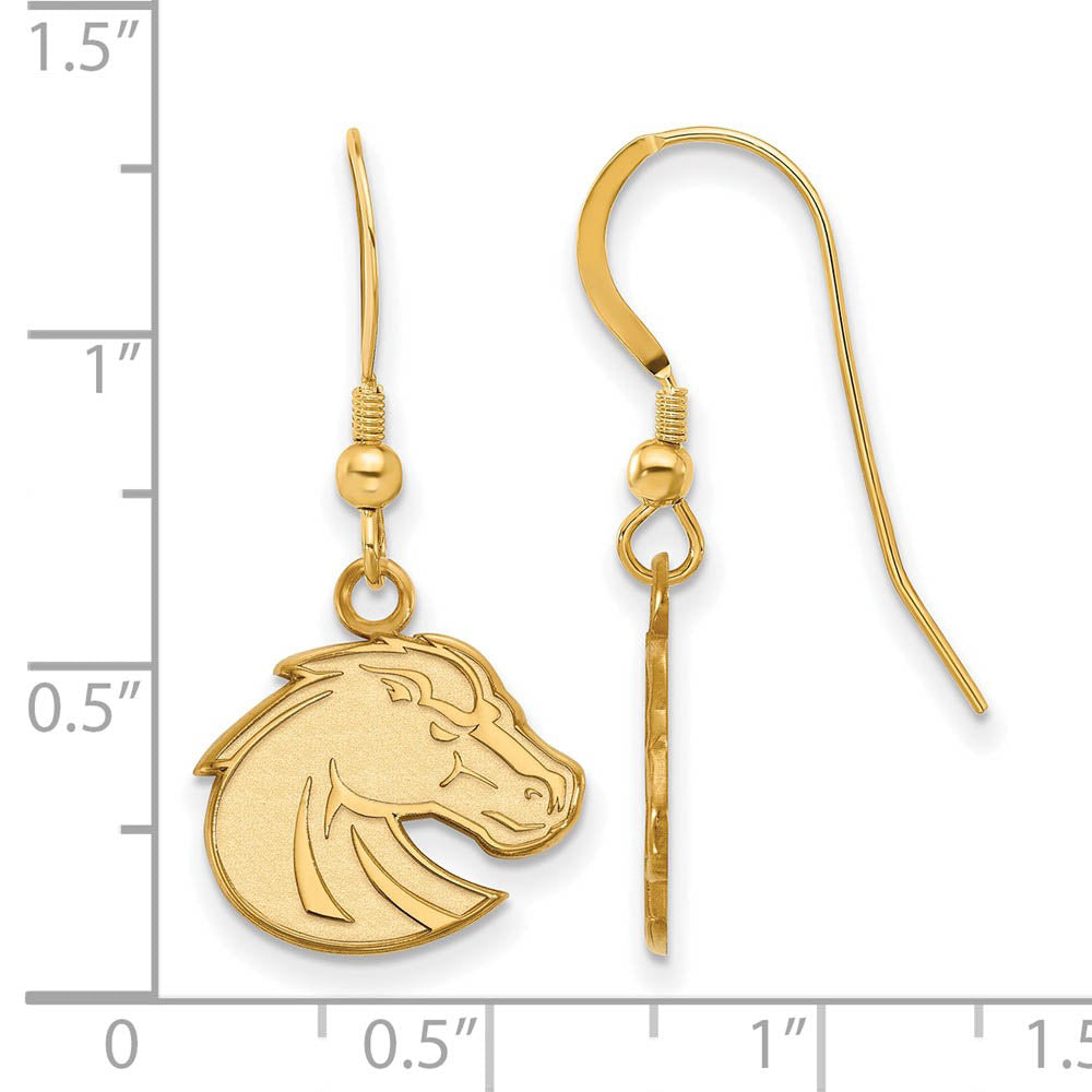 Alternate view of the 14k Gold Plated Silver Boise State University Dangle Earrings by The Black Bow Jewelry Co.