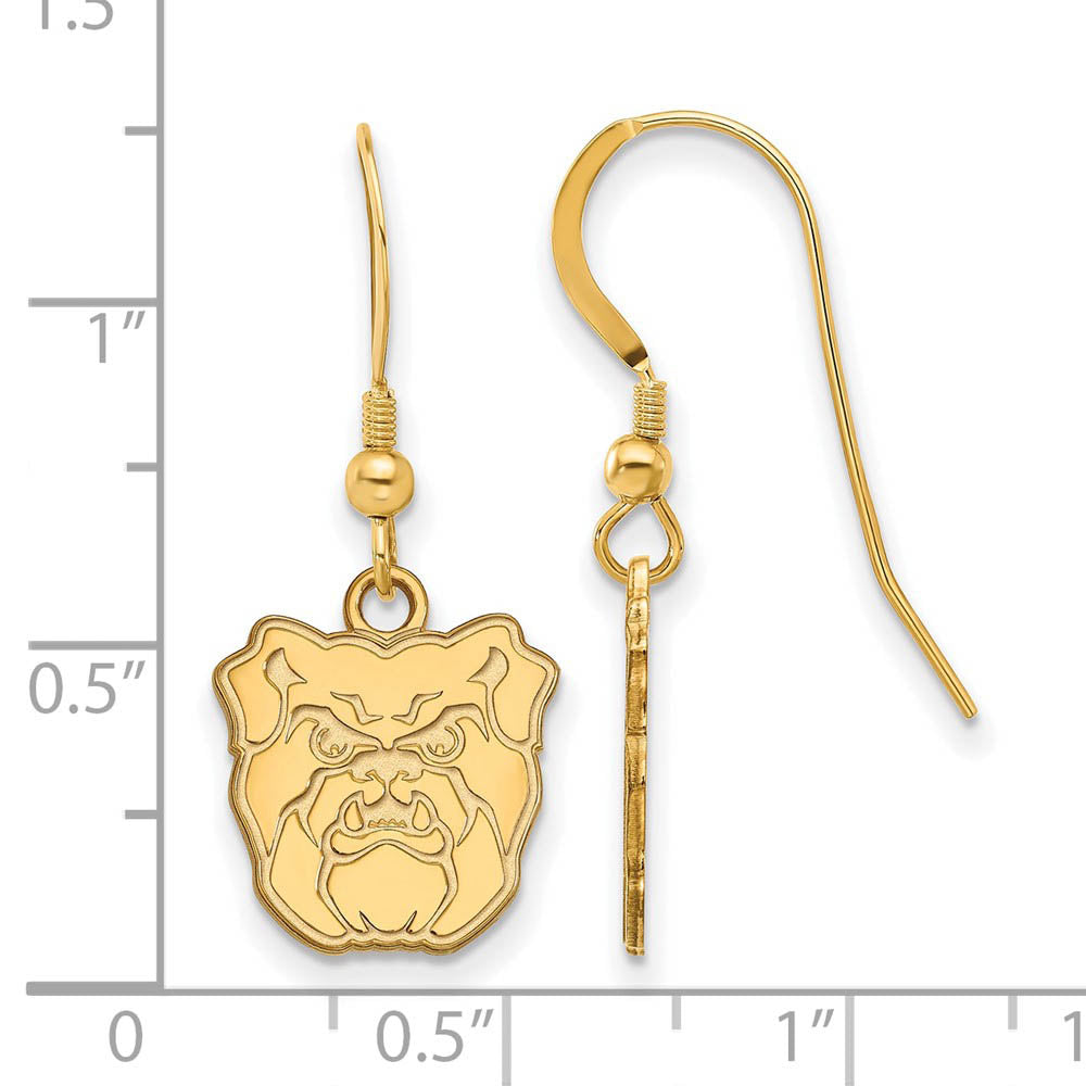 Alternate view of the 14k Gold Plated Silver Butler University Small Dangle Earrings by The Black Bow Jewelry Co.