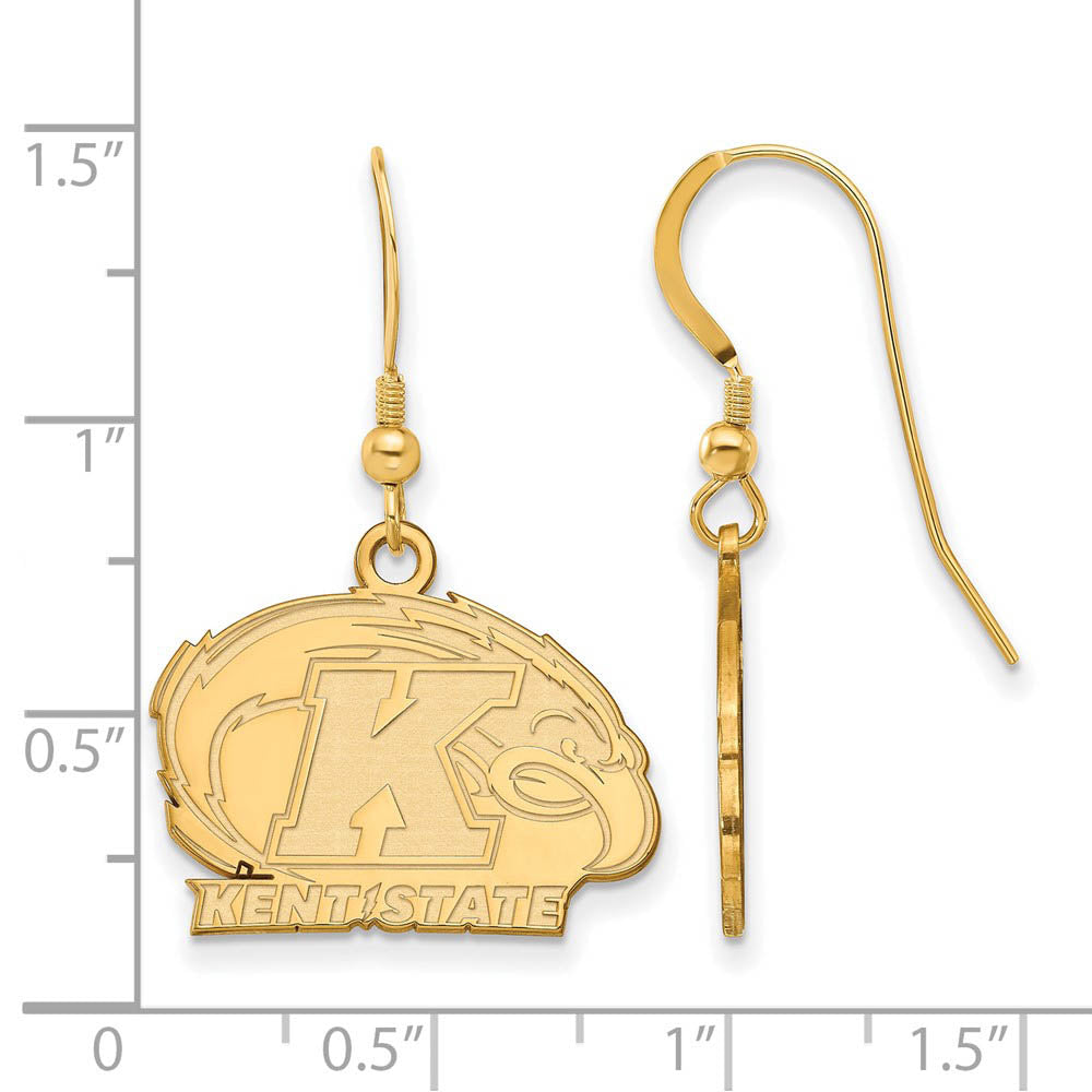 Alternate view of the 14k Gold Plated Silver Kent State University Dangle Earrings by The Black Bow Jewelry Co.