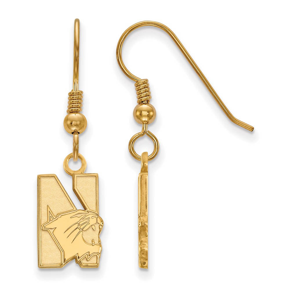 14k Gold Plated Silver Northwestern University Dangle Earrings, Item E13798 by The Black Bow Jewelry Co.