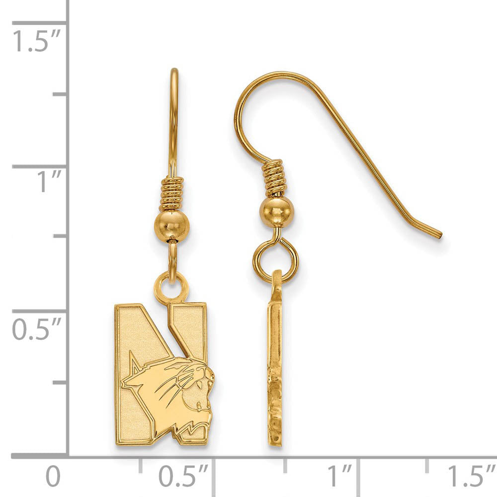 Alternate view of the 14k Gold Plated Silver Northwestern University Dangle Earrings by The Black Bow Jewelry Co.