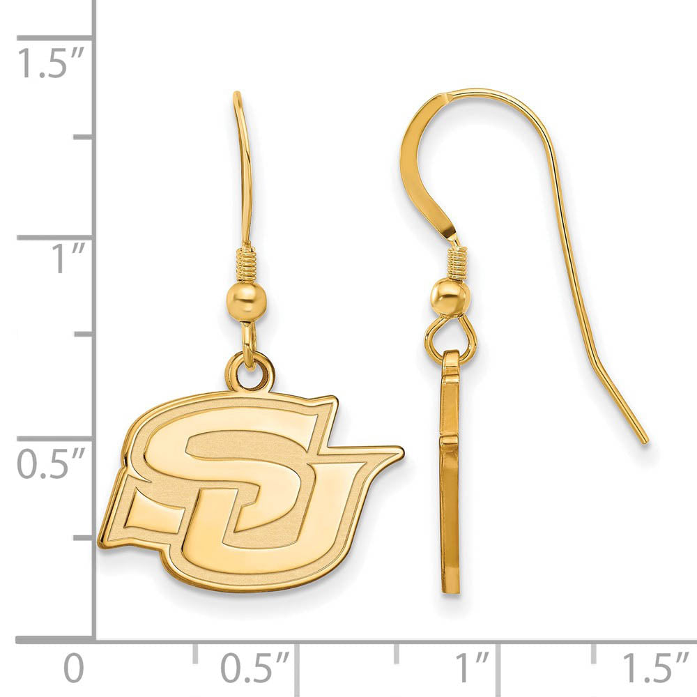 Alternate view of the 14k Gold Plated Silver Southern University Small Dangle Earrings by The Black Bow Jewelry Co.