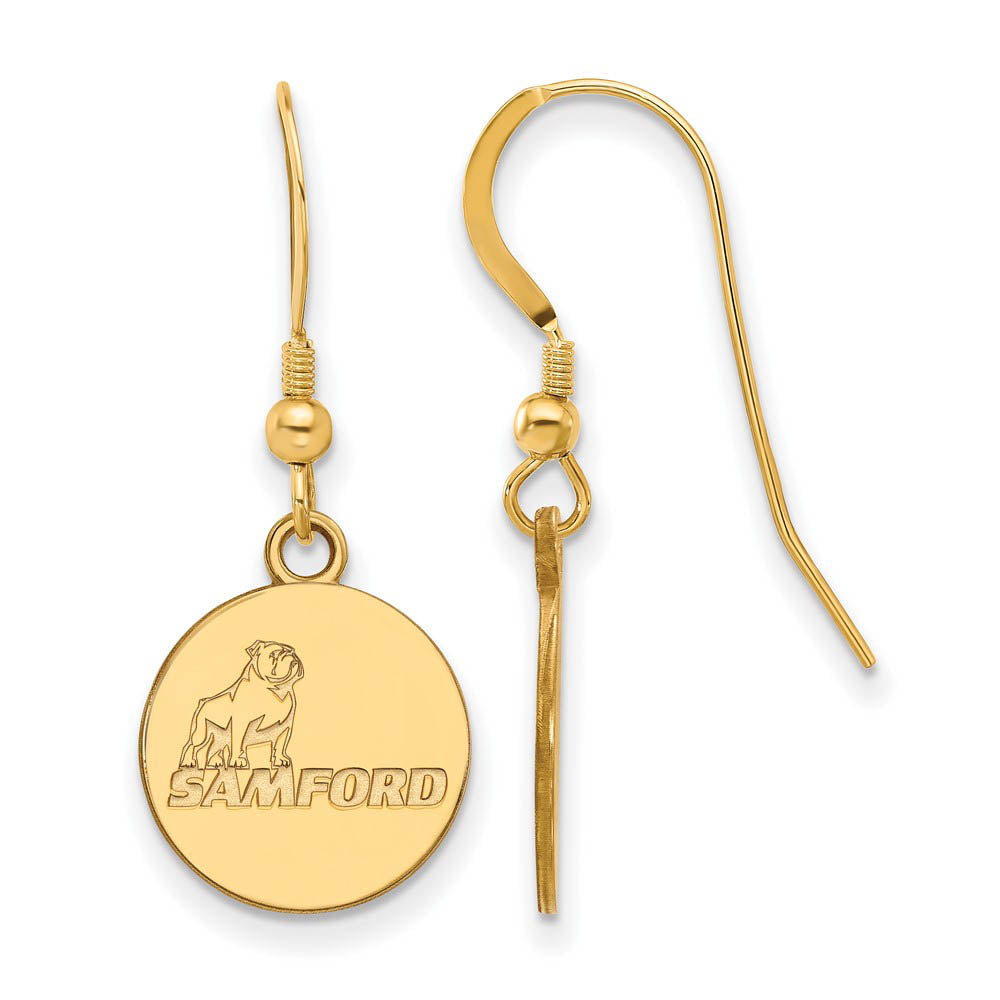 14k Gold Plated Silver Samford University Small Dangle Earrings, Item E13804 by The Black Bow Jewelry Co.