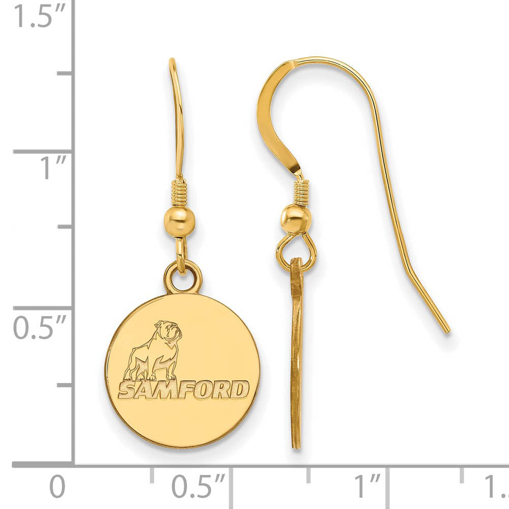 Alternate view of the 14k Gold Plated Silver Samford University Small Dangle Earrings by The Black Bow Jewelry Co.
