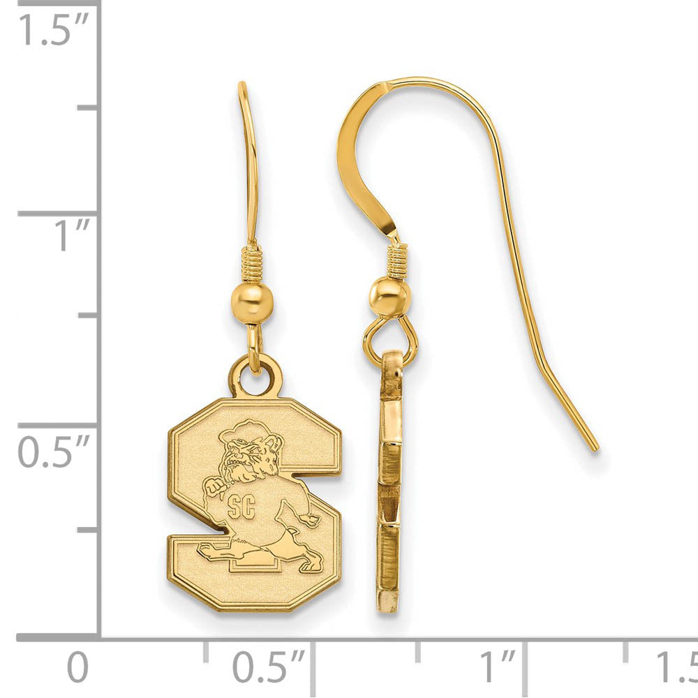 Alternate view of the 14k Gold Plated Silver South Carolina State U Dangle Earrings by The Black Bow Jewelry Co.