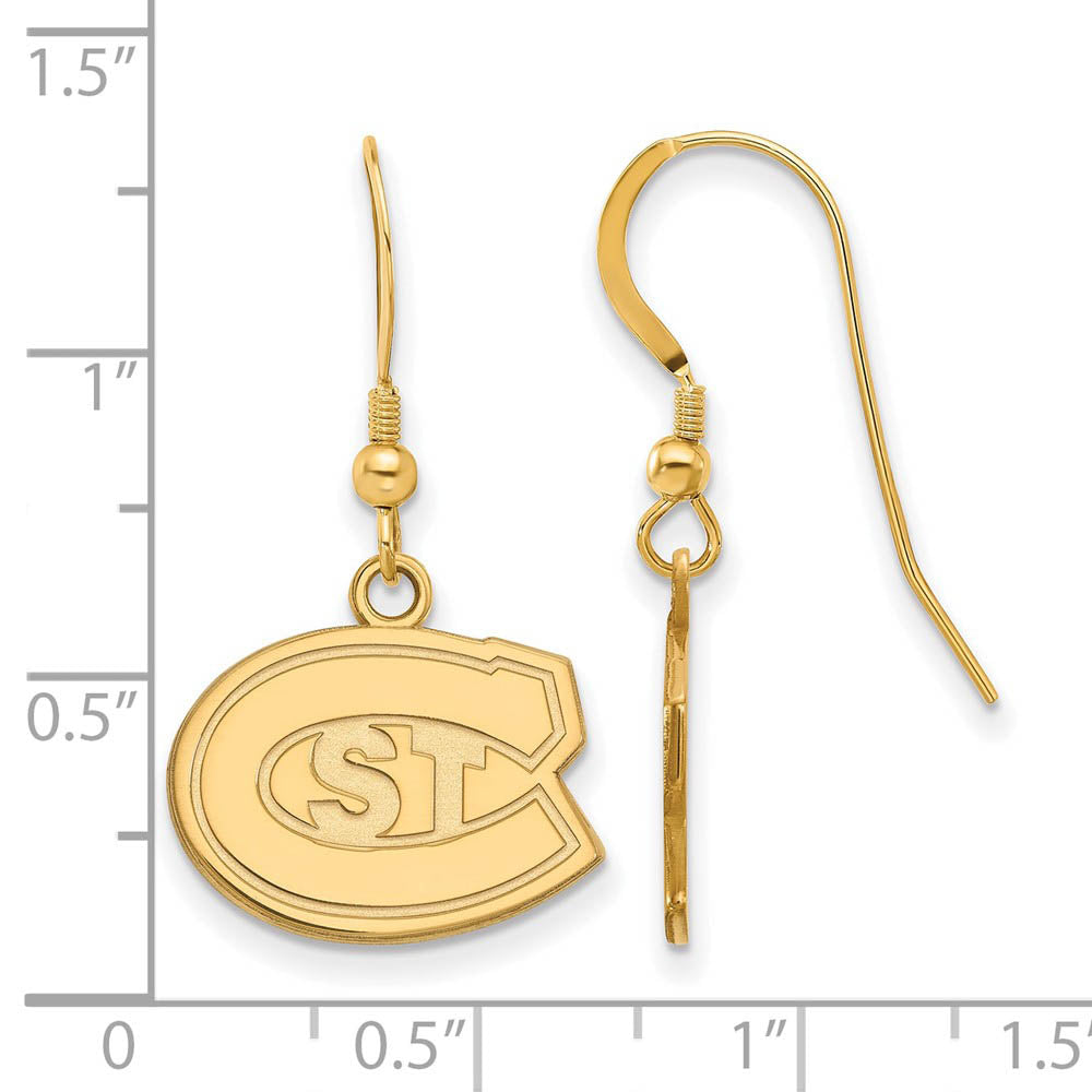 Alternate view of the 14k Gold Plated Silver St. Cloud State Small Dangle Earrings by The Black Bow Jewelry Co.