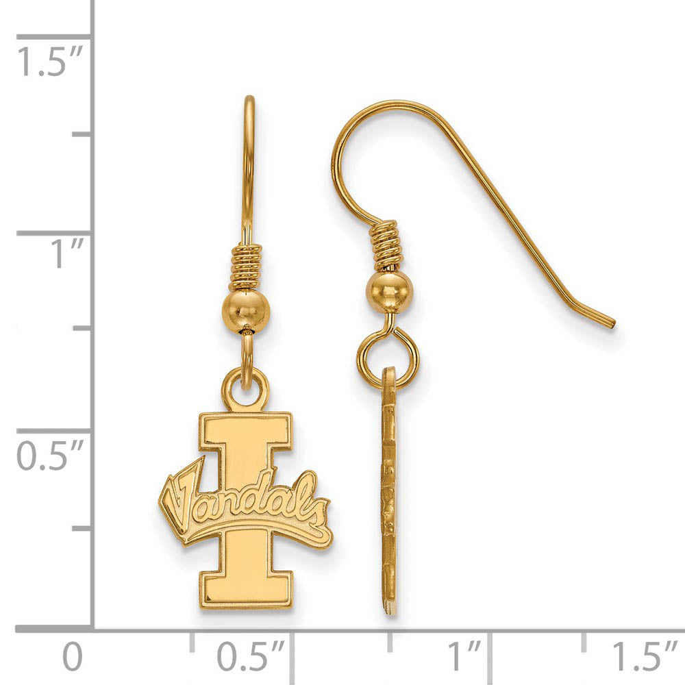 Alternate view of the 14k Gold Plated Silver University of Idaho Small Dangle Earrings by The Black Bow Jewelry Co.