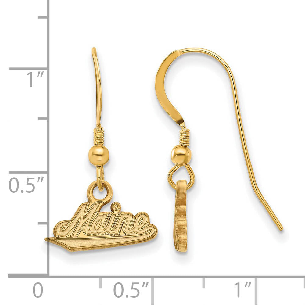 Alternate view of the 14k Gold Plated Silver University of Maine Small Dangle Earrings by The Black Bow Jewelry Co.