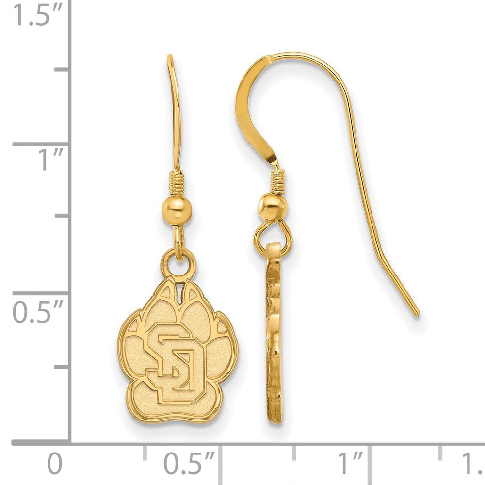 Alternate view of the 14k Gold Plated Silver University of South Dakota Dangle Earrings by The Black Bow Jewelry Co.