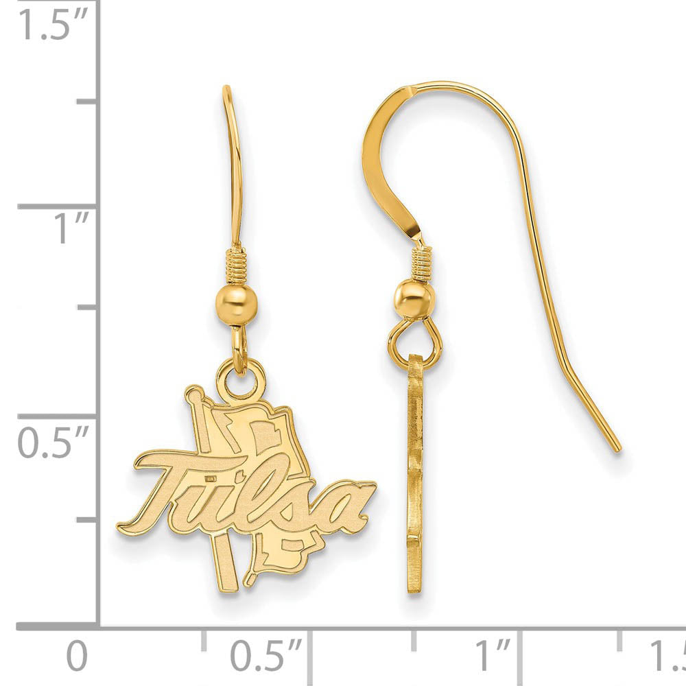 Alternate view of the 14k Gold Plated Silver The University of Tulsa Dangle Earrings by The Black Bow Jewelry Co.