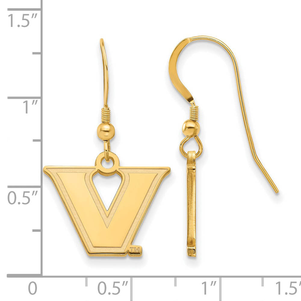 Alternate view of the 14k Gold Plated Silver Vanderbilt University Dangle Earrings by The Black Bow Jewelry Co.